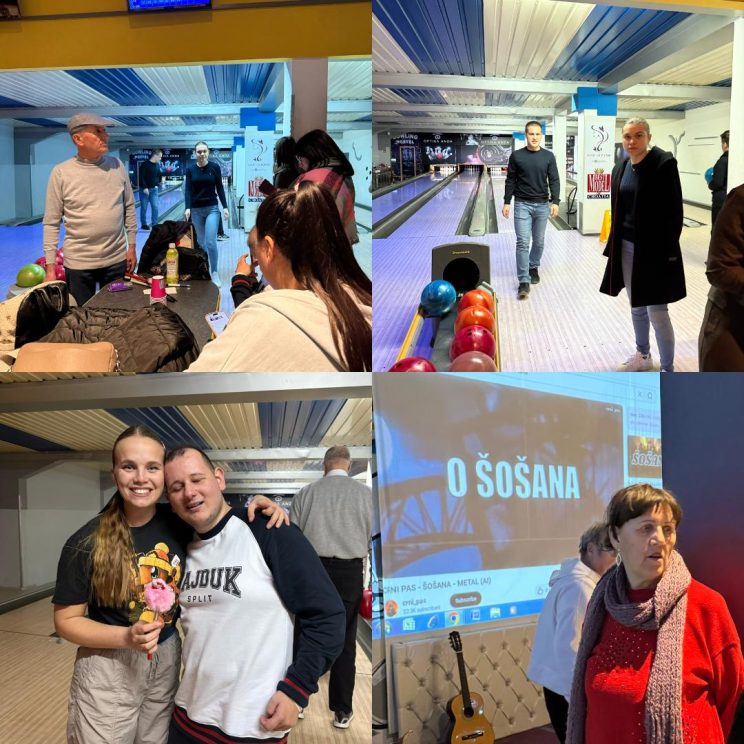 Kolaž fotografija. Nastavlja se dobra zabava uz kuglanje i karaoke.